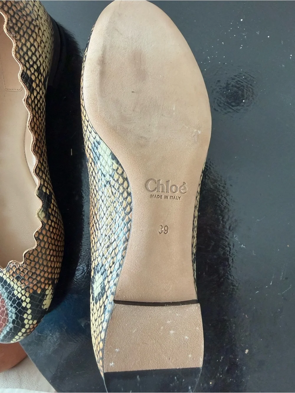 Chloe Yellow and Black Snake-Print Pointed Toe Heels